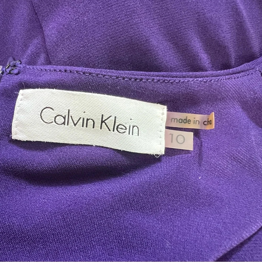 Calvin Klein Purple 3/4 Sleeve Faux Wrap Stretch Formal Dress Womens Size 10 - Picture 16 of 16